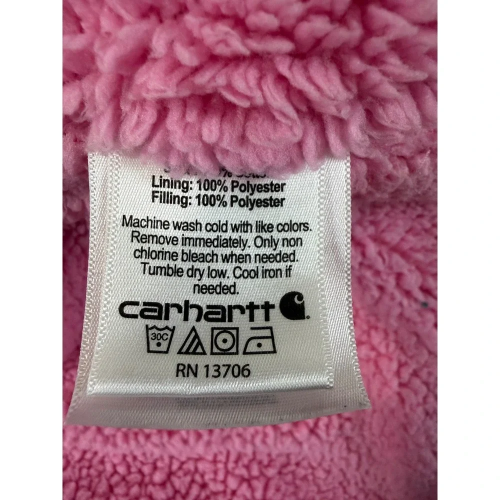 Carhartt Sherpa Lined Hooded Duck Girls 2T Pink Canvas Jacket Coat Good - Picture 5 of 14